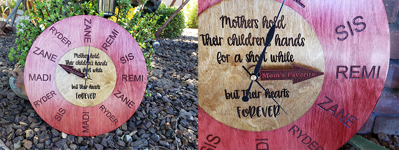 Mother's day laser engraved clock