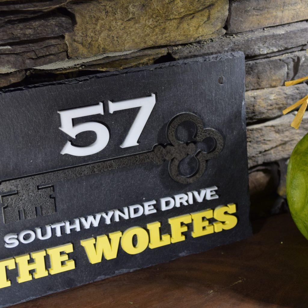 Slate sign with laser cut text