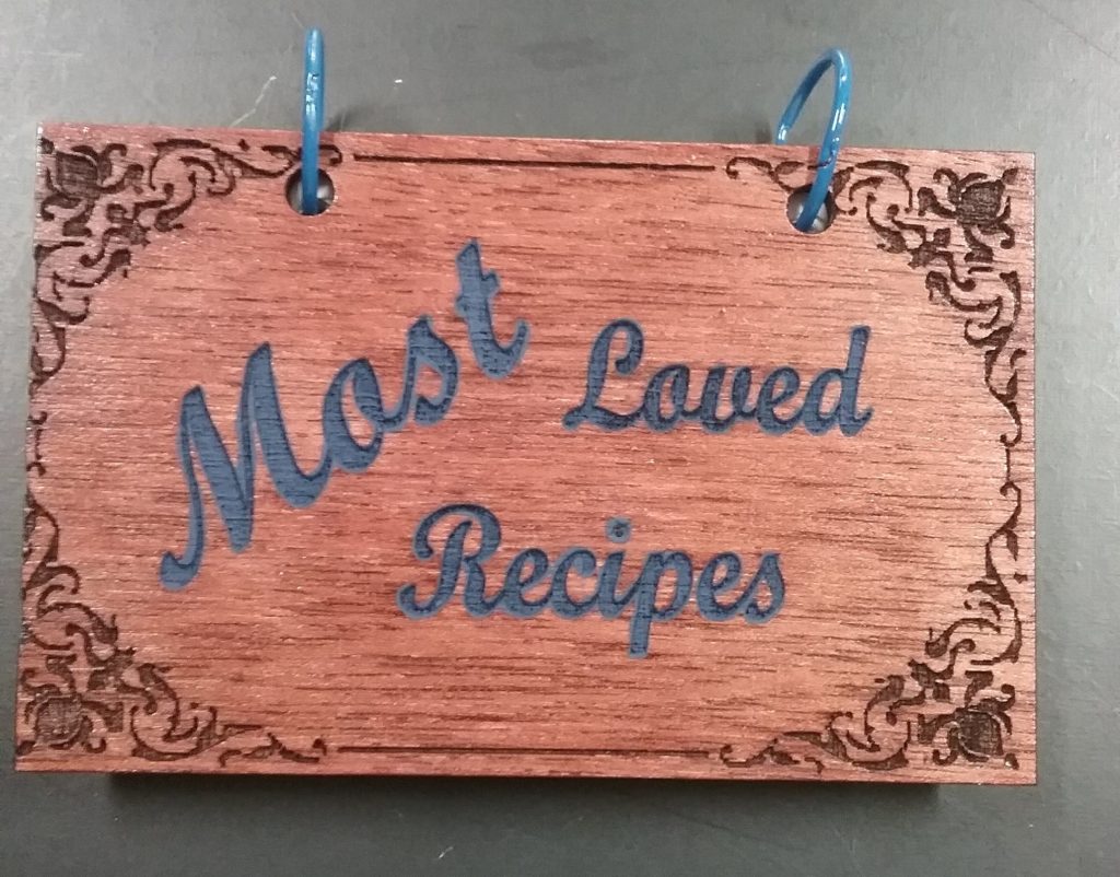 Laser engraved recipe book