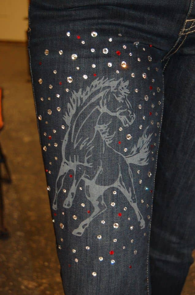 laser engraved denim jeans