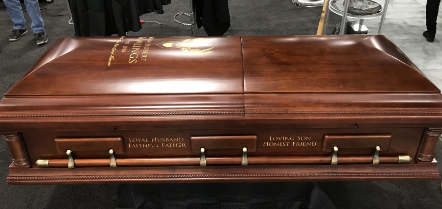 Laser Engraved Wooden Casket, Gold Filled.